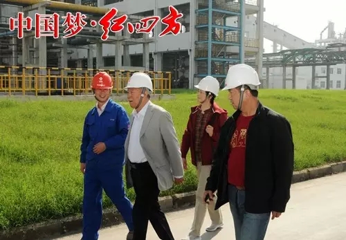 中國純堿工業協會會長王錫嶺（左二）在純堿裝置現場調研