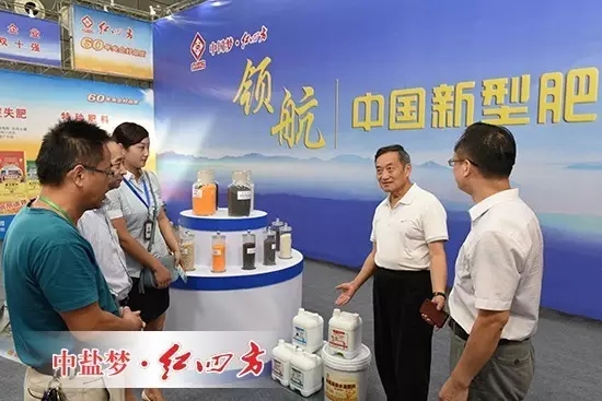 安徽省化肥工業(yè)協(xié)會(huì)名譽(yù)理事長(zhǎng)夏英彪（右二）蒞臨展位